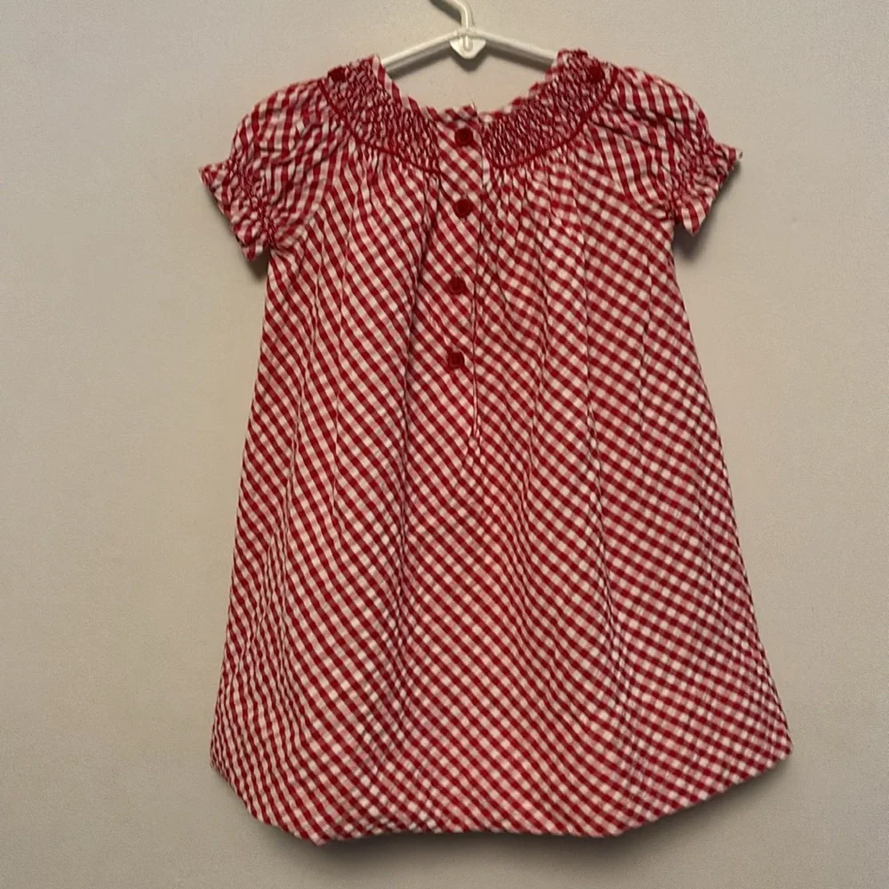 Strasburg Smocked Dress 3m girl red seersucker gingham perfect Valentines - Picture 4 of 5